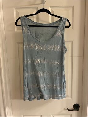 LOFT Light Blue Tank with Metallic Silver Stripes